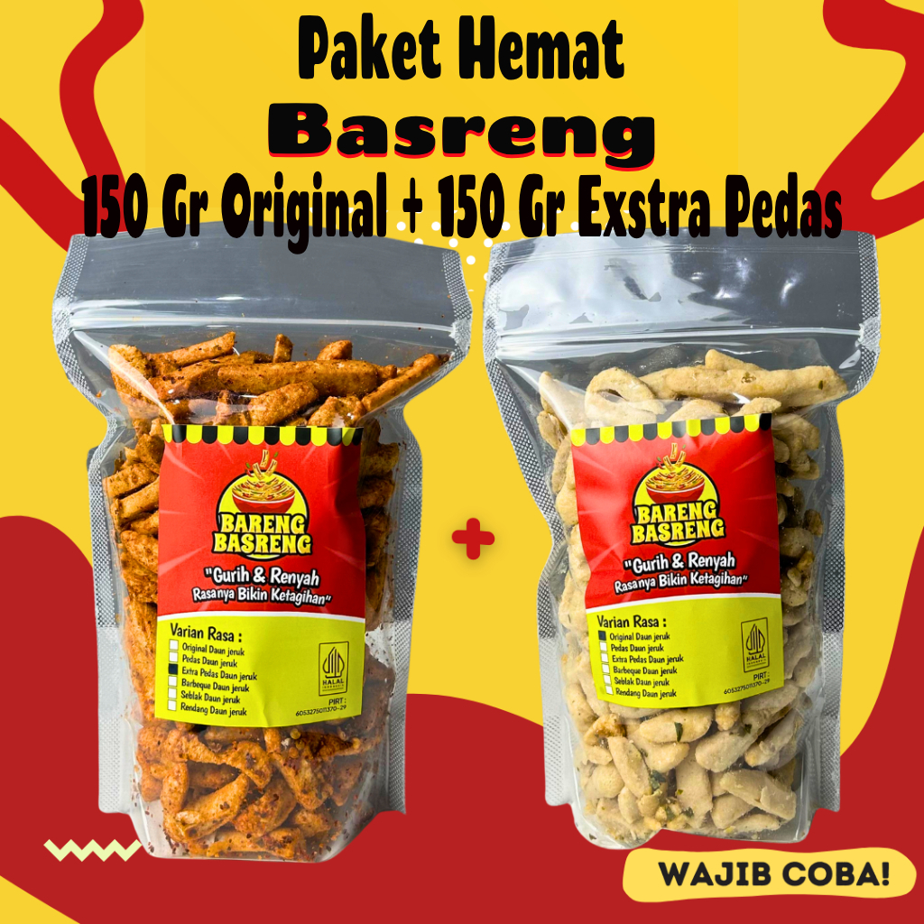

(Buy 1 get 1) Beli 1 Gratis 1 basreng original 150 GR + Basreng exstra pedas 150 Gram