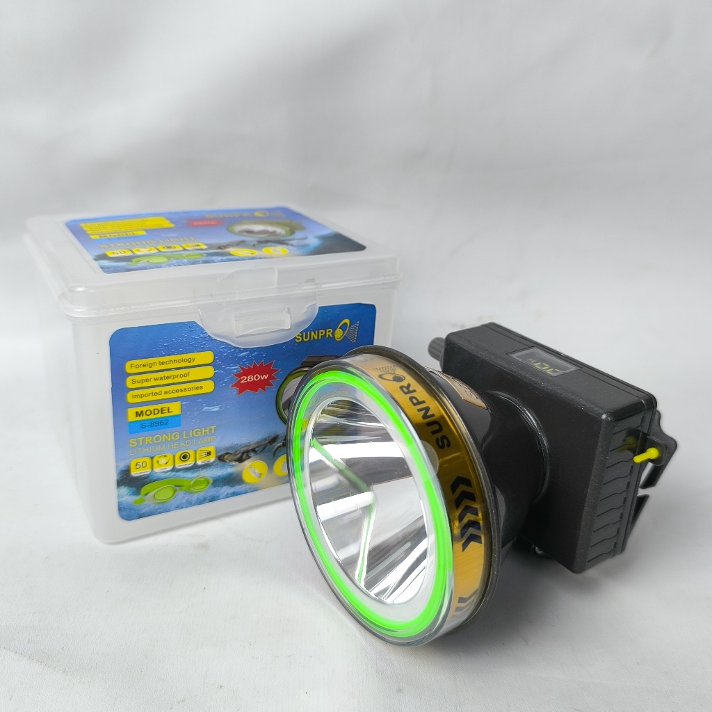 SENTER KEPALA SUNPRO S-8962 / Senter Kepala 280watt Waterproff 4000 mAh