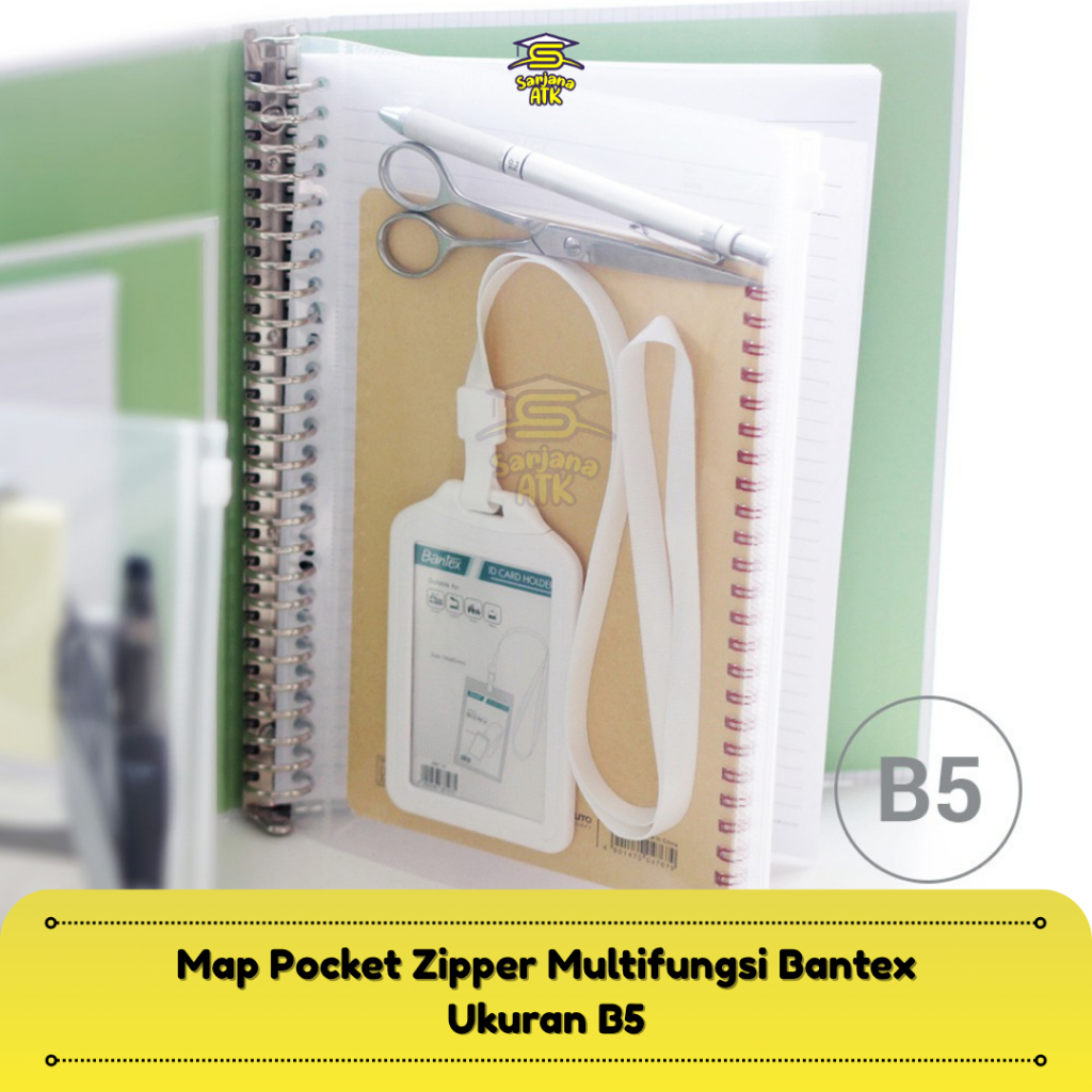 

Map Pocket Zipper Bantex Bening Transparan Multifungsi B5