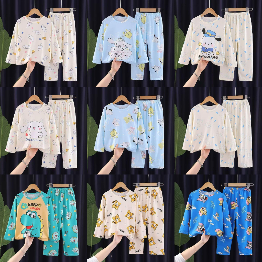 BAJU TIDUR ANAK UNISEX COWOK CEWEK PP KAOS ATUN SETELAN CELANA PANJANG BAJU LENGAN PANJANG UMUR 3-10