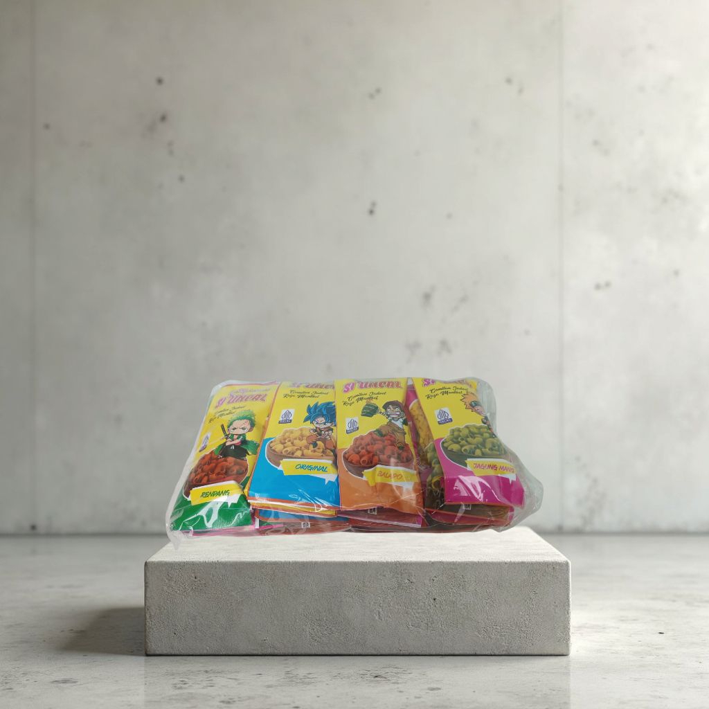 

Makaroni karakter 1pack isi 20pcs. Enak dan Renyah, tersedia 4varian rasa.