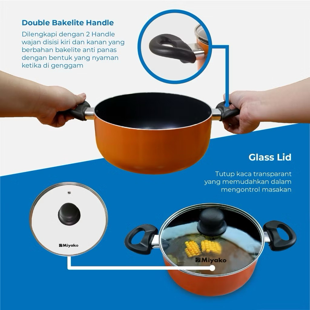 Panci teflon tutup kaca miyako Do-24A | Panci | Panci masak air | Panci masak | Panci serbaguna | Pa