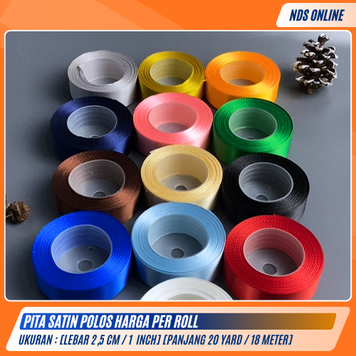 

Pita Satin Polos 1 inch x 20 Yard | 2,5cm x 18m | Pita Kado DIY Kerajinan Hias [HARGA PER 1 ROLL]