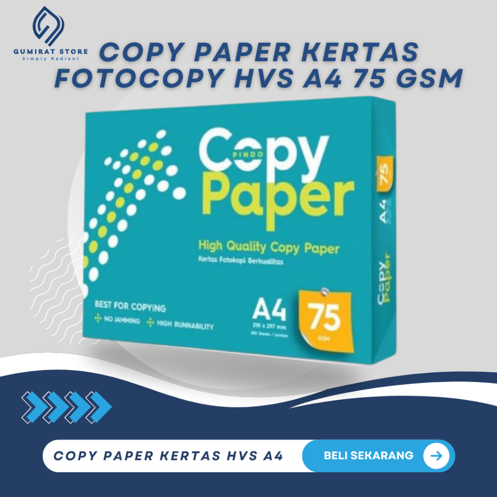 

Jual Kertas HVS Ukuran A4 Print/Foto Copy Merk Copy Paper 75 gr (1 RIM) - 1 Rim 500 Lembar