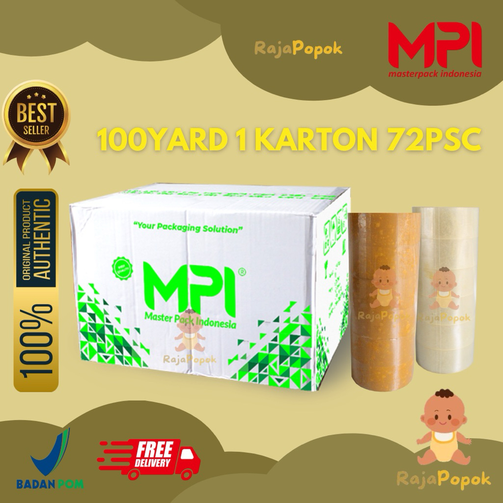 

1 DUS [ ISI 72 ROLL ] LAKBAN MPI 100 YARD ECONOMIS 45 MICRON MASTER PACK INDONESIA