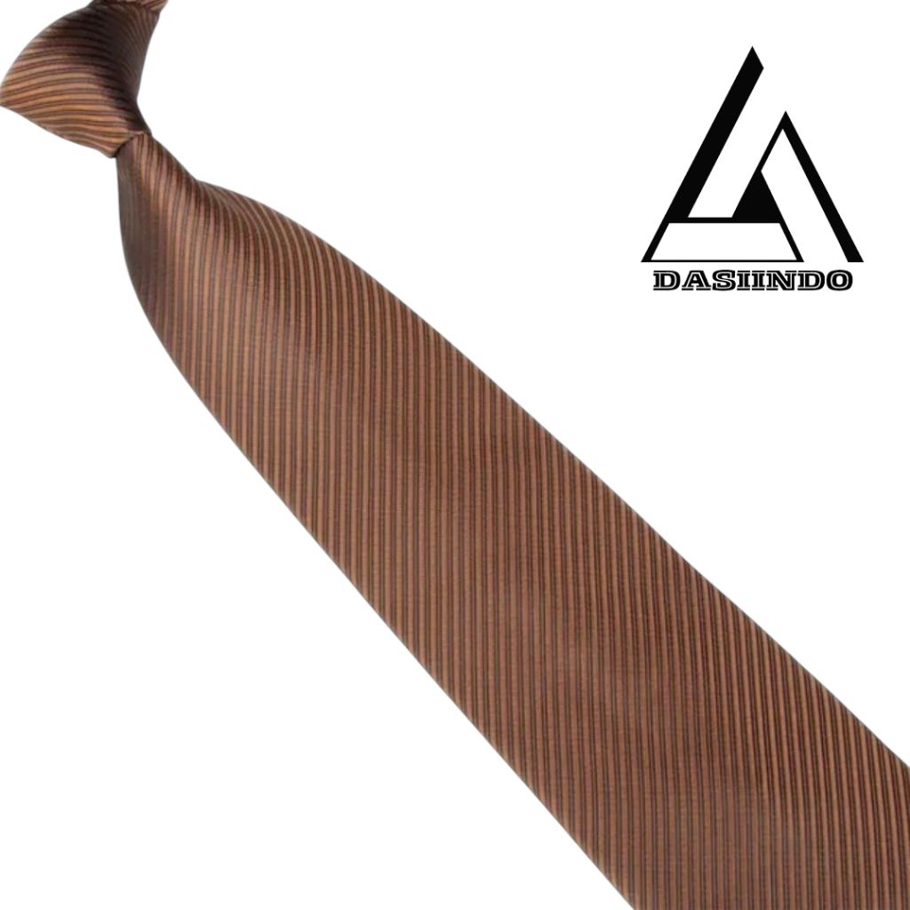 DASIINDO - Dasi Pria Instant Salur Siap Pakai Perekat Coklat Muda + Jepit Dasi + Packing Bok