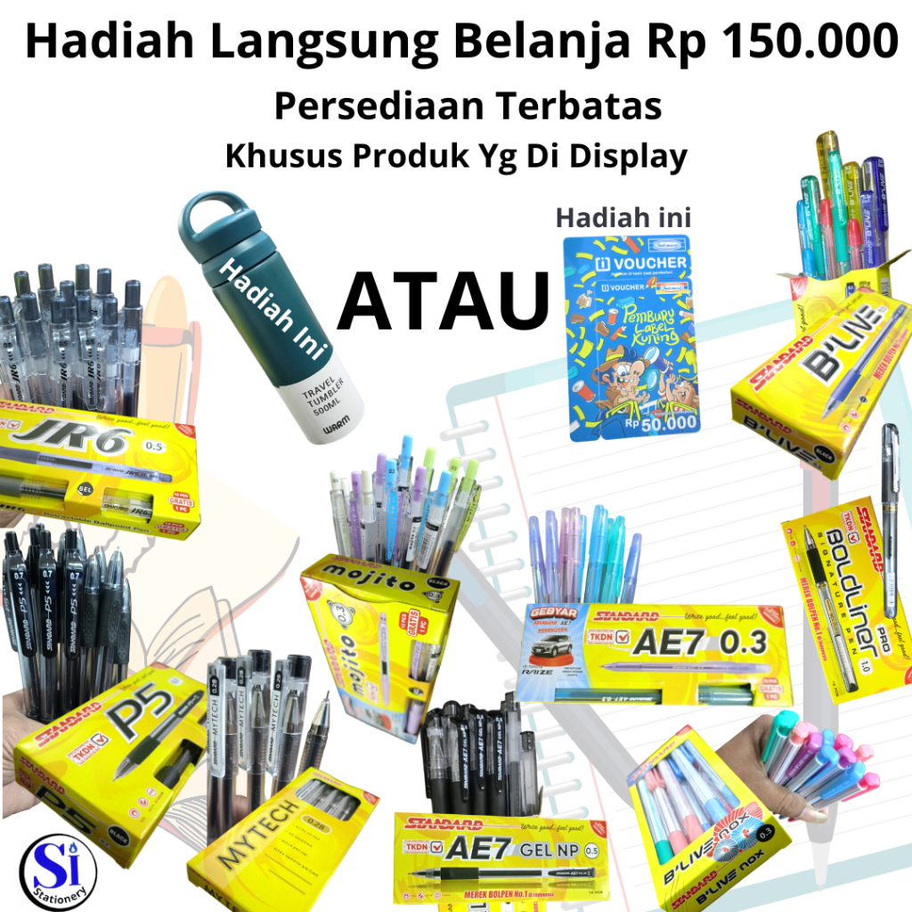

Berhadiah LANGSUNG-Standard Pen Series/Bolpoint Standard AE7,P5,JR6,B live,MYTech,Mojito,Boldliner