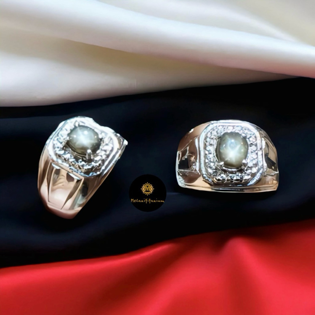 Cincin Batu Natural Black Star Safir 6 Star