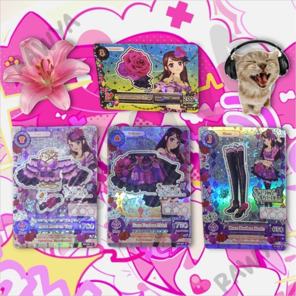 Aikatsu Card Premiun Ran Rose Bonbon Coord Spicy Ageha Satuan Set