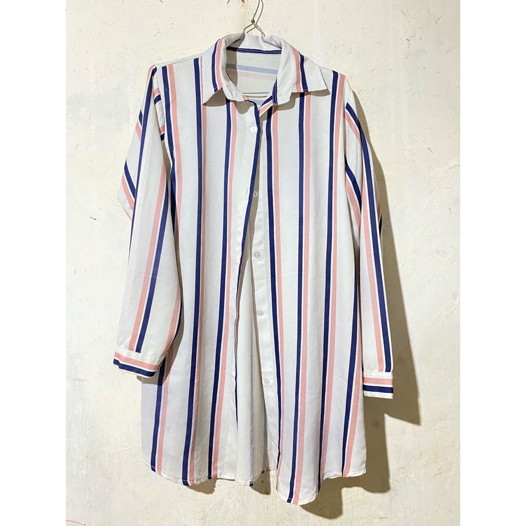 preloved kemeja salur pink putih