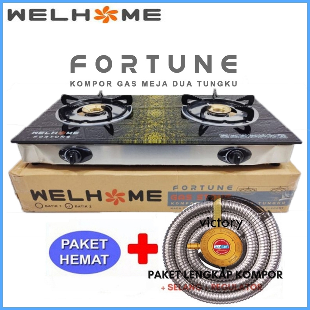 Kompor Gas Kaca 2 Tungku Welhome Fortune