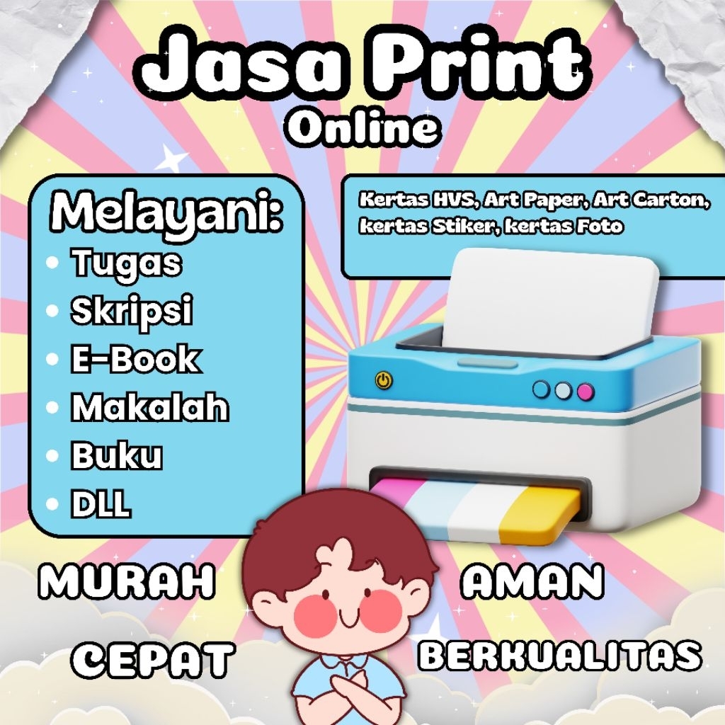 

Cetak Online Semua Kebutuhan | Print Tugas, Skripsi, Ebook, Buku | Kirim File Langsung | Kertas HVS, Art Paper, Foto, Stiker | Proses Kilat, Harga Ramah, Hasil Rapi & Berkualitas!