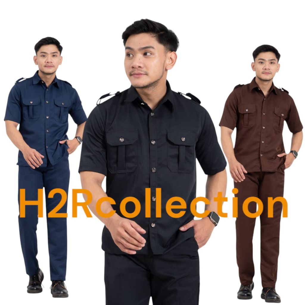 Seragam safari security baju safari setelan safari satpam lengan pendek hitam nevi coklat