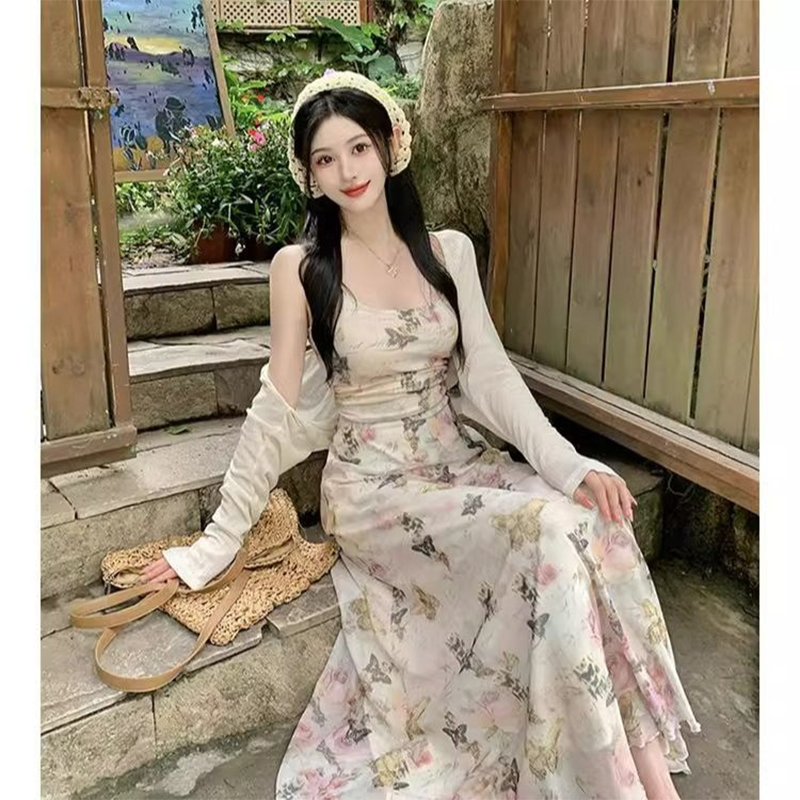 Gaun Panjang Motif Butterfly Soft Pink – Baju Wanita Remaja Kekinian - dress korea fadfad dress wani