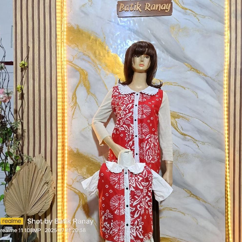 vest batik merah putih,rompi merah putih Krah rebah