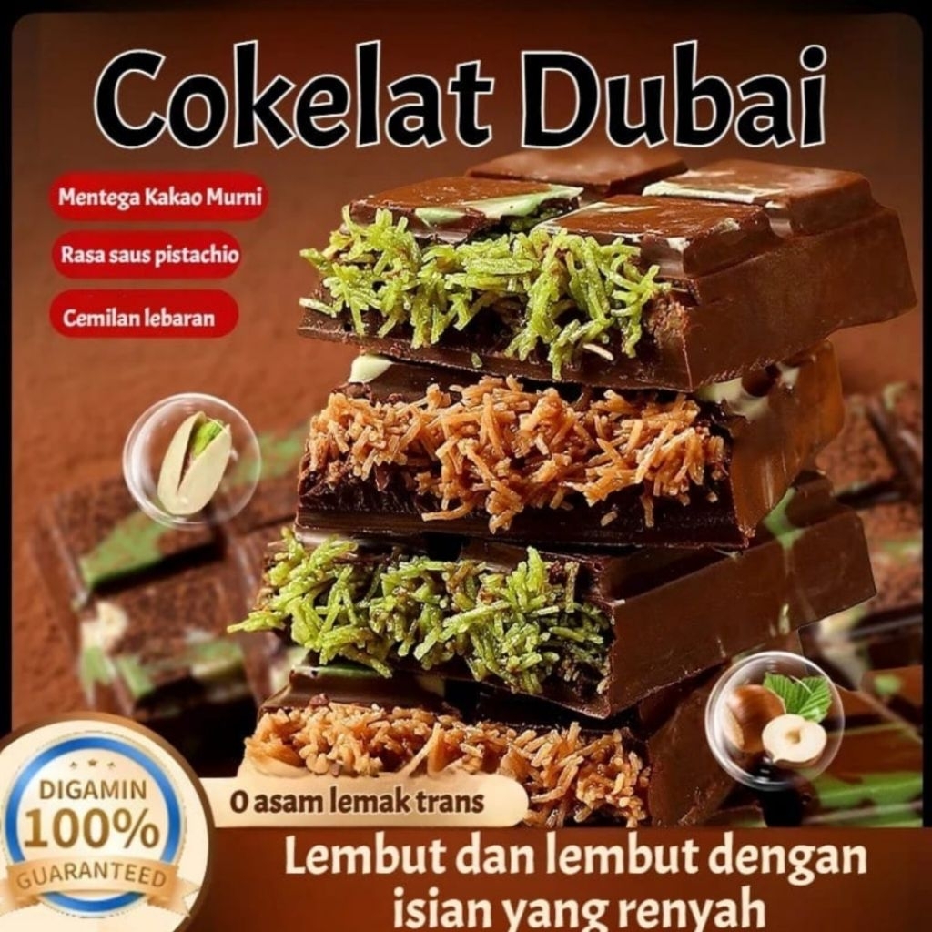 

❤️COD/Kirim Dalam 24 Jam⚡ 260g Pistachio Kunafa Cokla | Coklat Dubai | CHOCOLATE BAR CRISPY PISTACHIO KUNAFE | COKLAT DUBAI | Dubai Handmade Chocolate