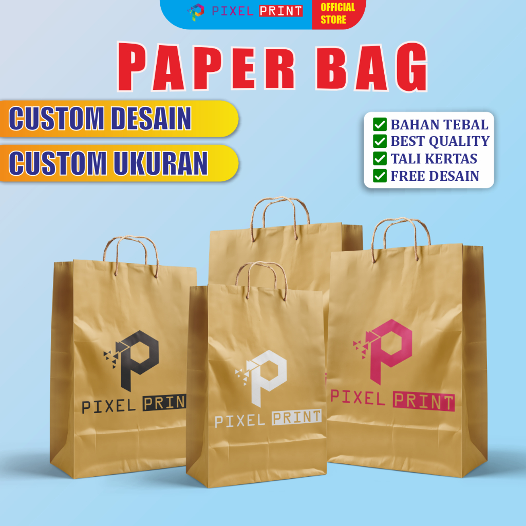 

PIXEL PRINT - Paper Bag Coklat custom UKURAN DAN SABLON / Paper bag packaging OLSHOP / Tas kertas / Paper bag kado / Paper bag sablon / Paper custom ukuran