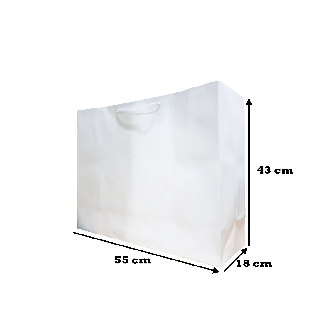 

Paper Bag Ivory - (Putih Polos 210 gr) (tali kur ) - (ukuran: 55 x 18 x 43 )