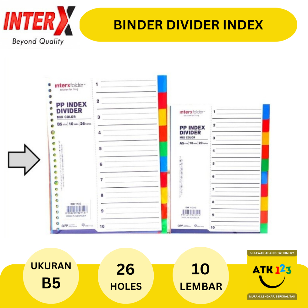 

INTERXFOLDER Binder Divider / Pembatas Binder Uk. B5 InterXFolder 10 Tabs Warna