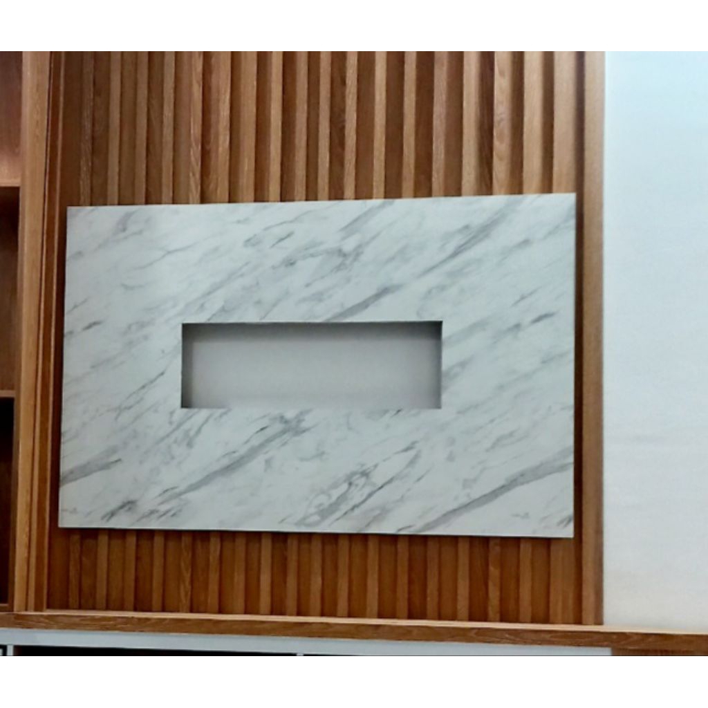 PANEL BACKDROP TV MINIMALIS MODERN BOLONG TENGAH + LAMPU LED