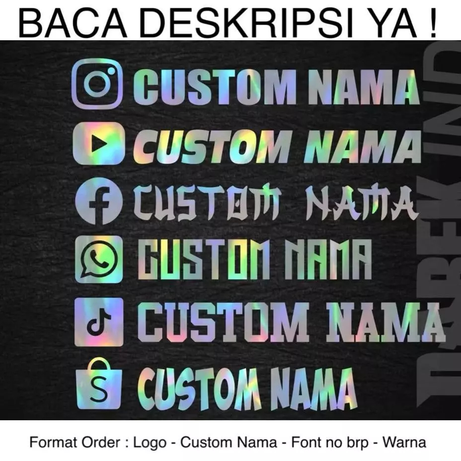 

Custom Stiker Tidak PO Sticker hologram nama, custom, stiker laptop, stiker motor