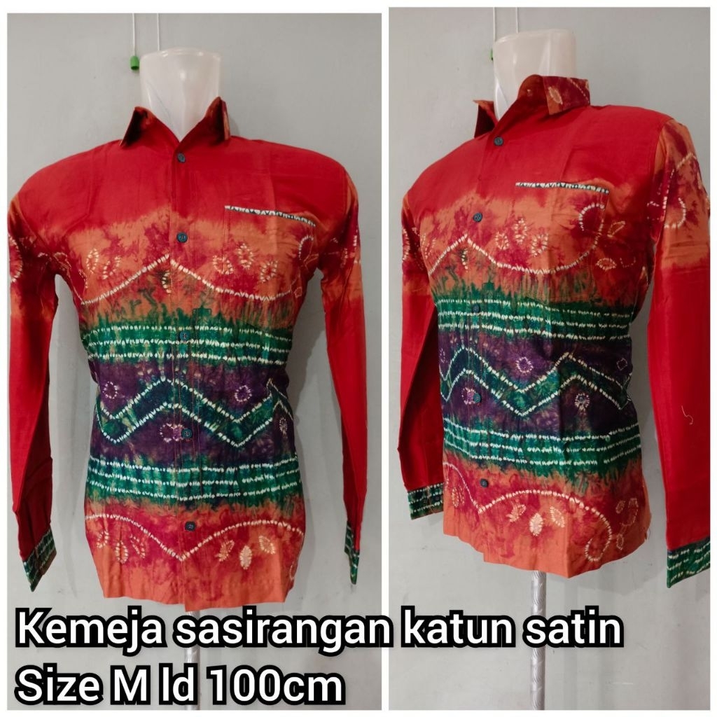 kemeja sasirangan warna merah bata