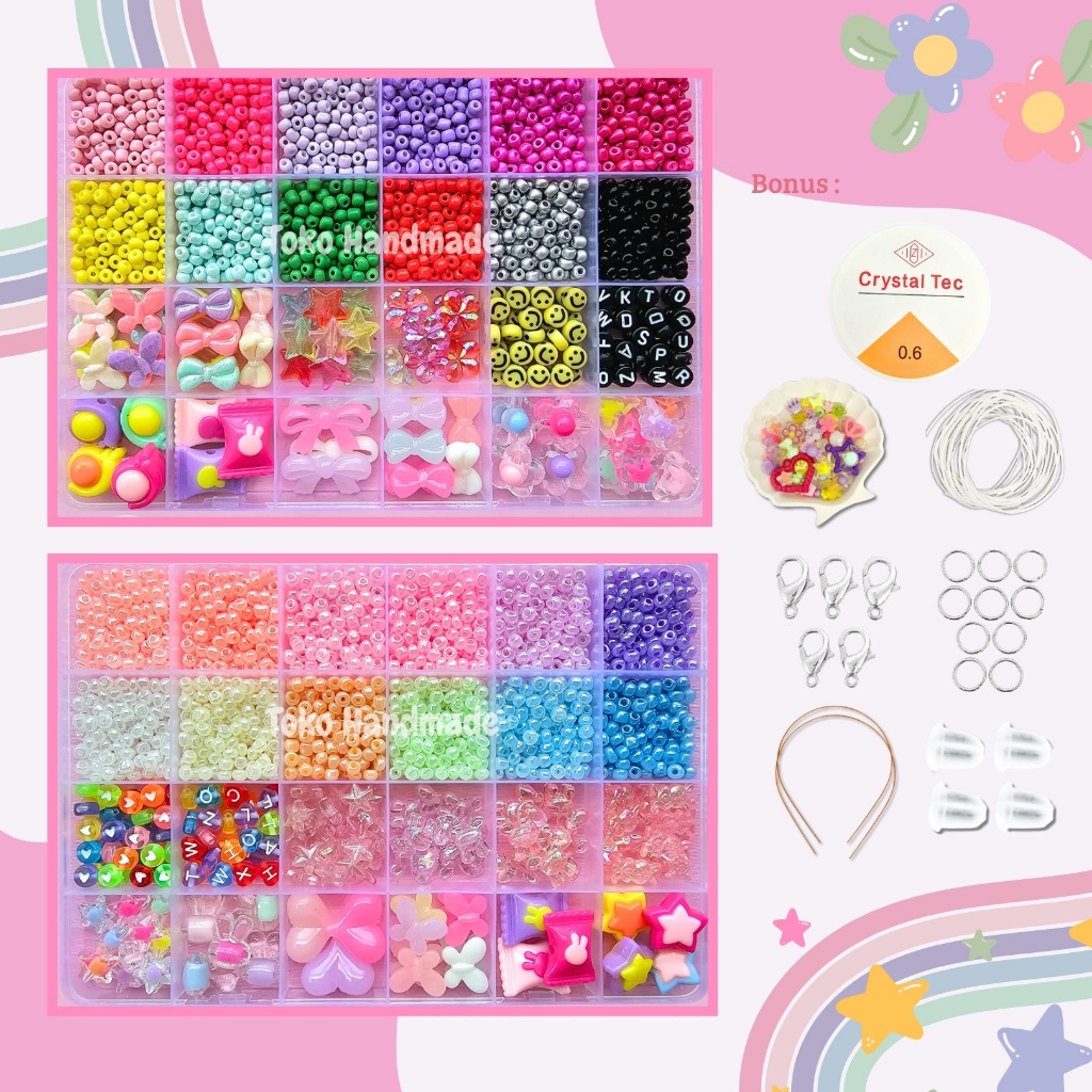 Toko Handmade - Pernak Pernik Gelang 1 Box Mute Manik Manik - DIY Gelang Manik Manik Aesthetic - DIY