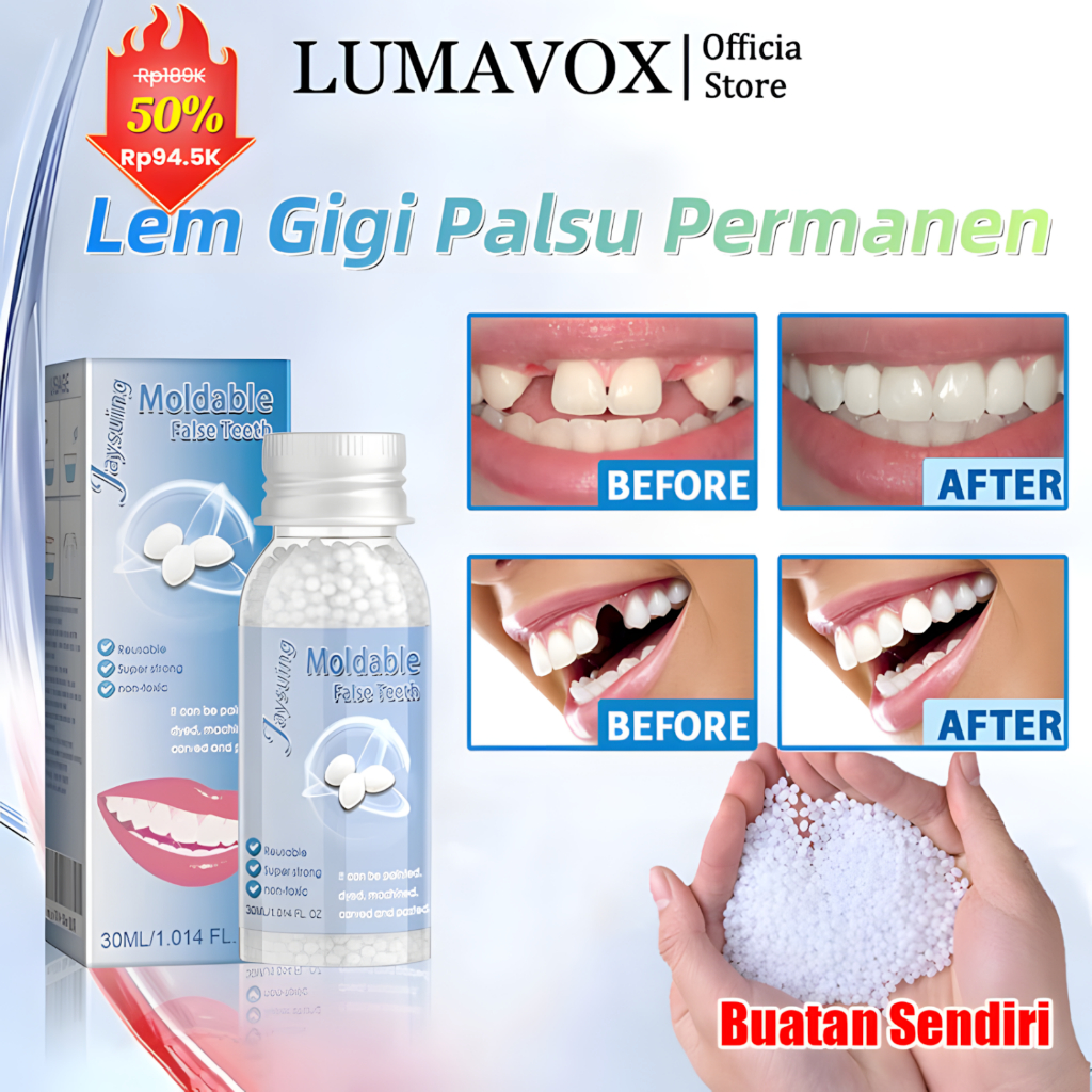 LUMAVOX Lem Gigi Palsu Permanen Tahan Lama Penambal Gigi Berlubang Gigi Palsu Instan Atas Bawah Tamb