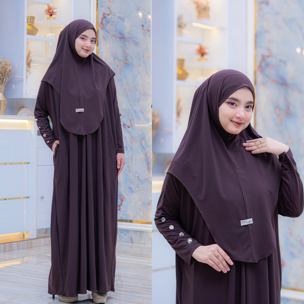Abaya Inara Set Khimar Bahan Jersey Gamis Wanita Muslim Dewasa Jumbo Busui Simple Elegan Nyaman Adem