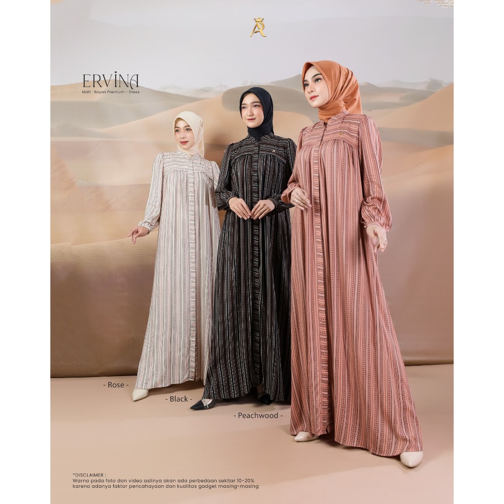 ERVINA DRESS MATT RAYON PREMIUM GAMIS MOTIF BY ARRAFI TERBARU