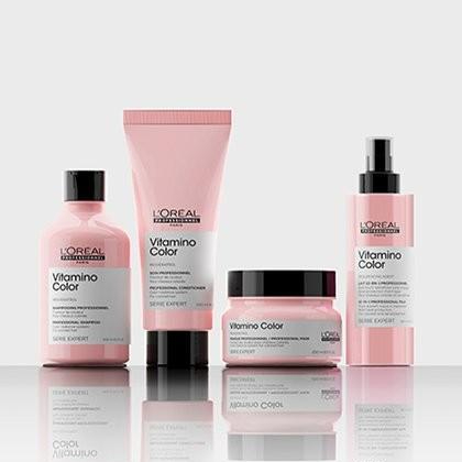 4IN1 Loreal Serie Expert Vitamino Color Shampoo 300ml Conditioner 200ml Mask Masque 250ml Serum 10in