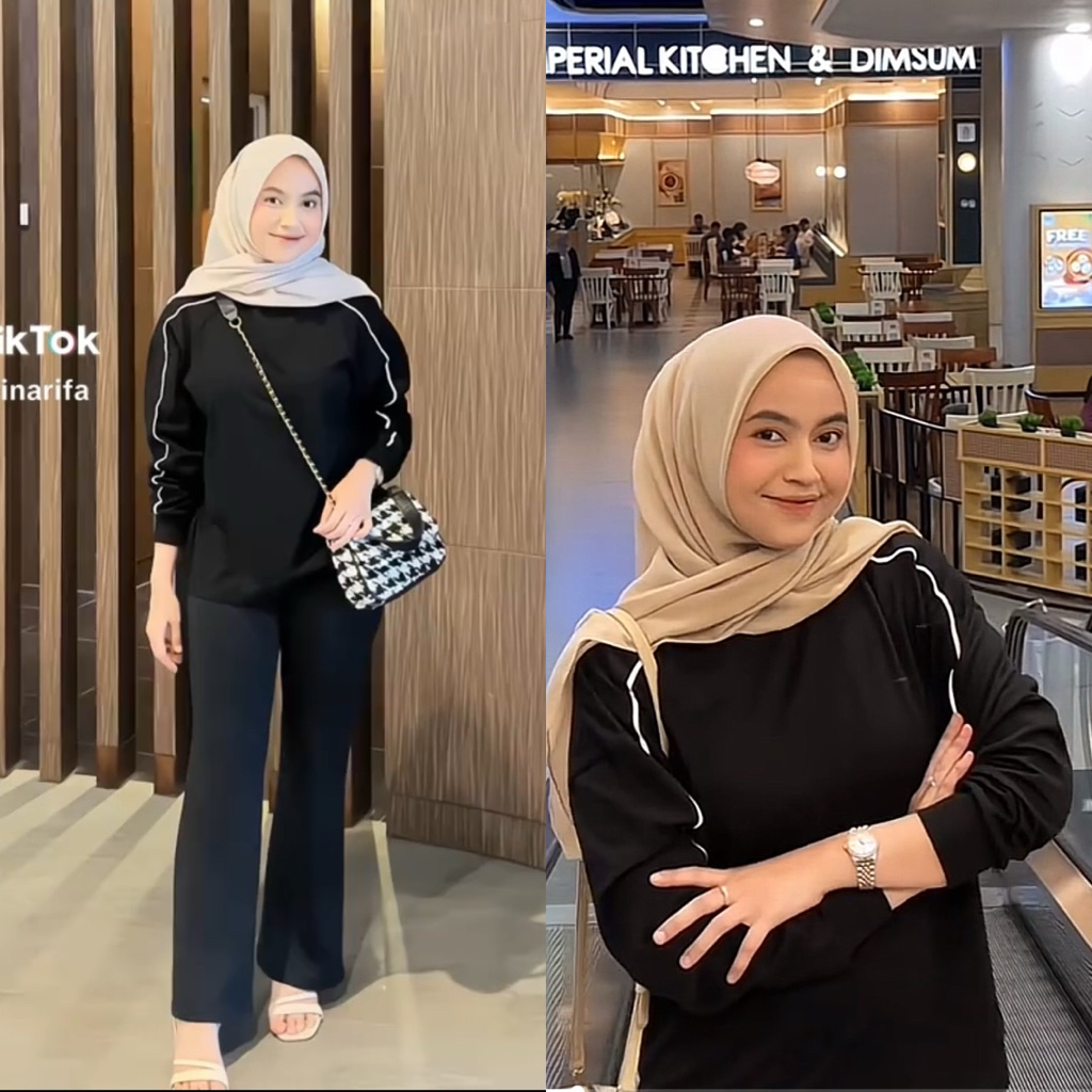 Tetta Kaos Oversized Lengan Panjang Sweatshirt Wanita Casual Combed Model List Polos