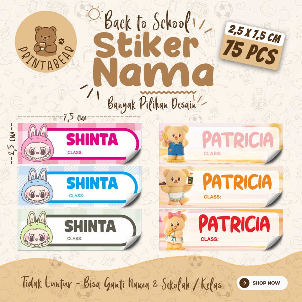 

[75 PCS] 01B-STICKER NAMA ukuran 2,5x7,5 cm / Stiker Buku Anak Mata Pelajaran Sekolah TK SD SMP