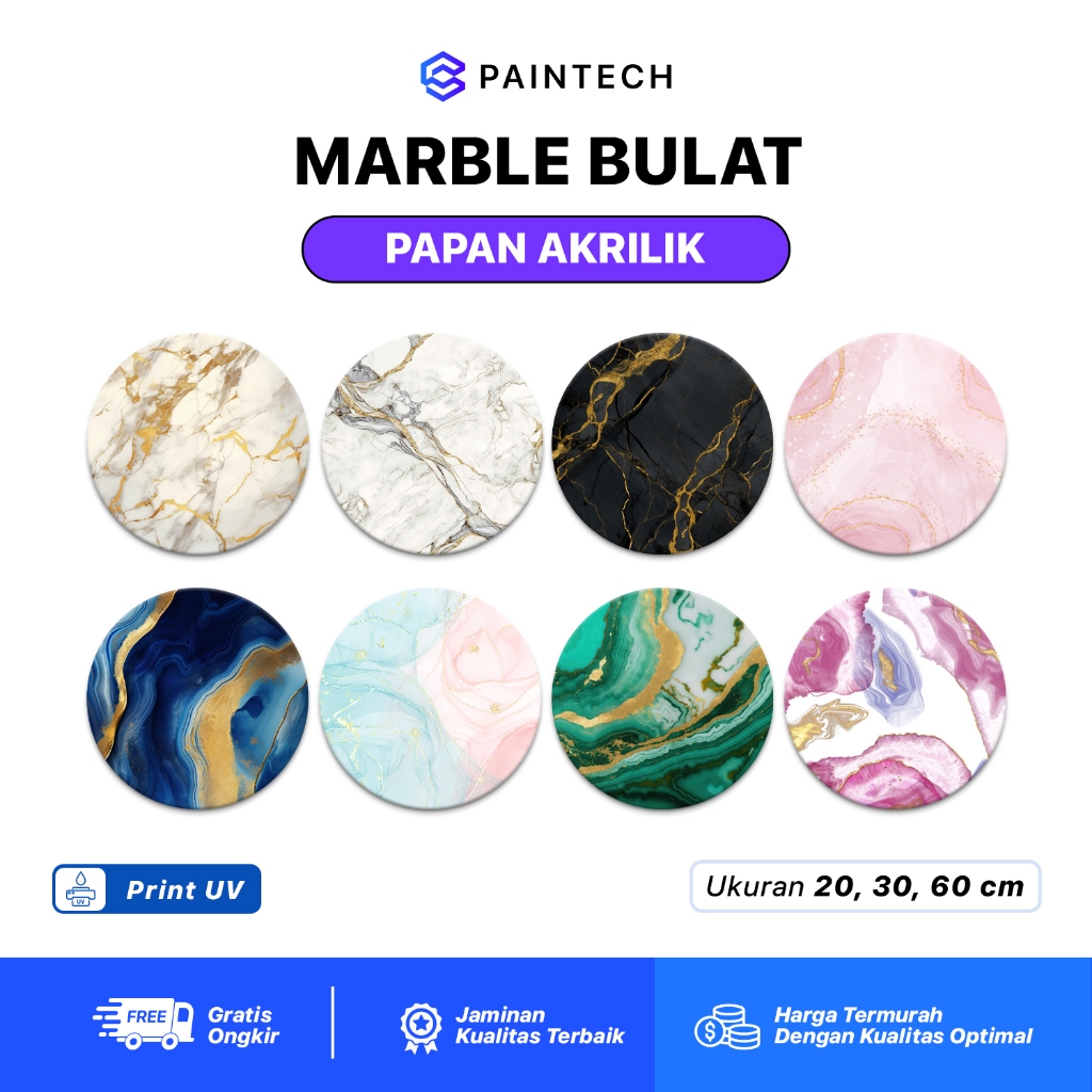 Akrilik Bulat Marble | Papan Dasar Mahar Dekorasi Wedding | Papan Ucapan Pernikahan