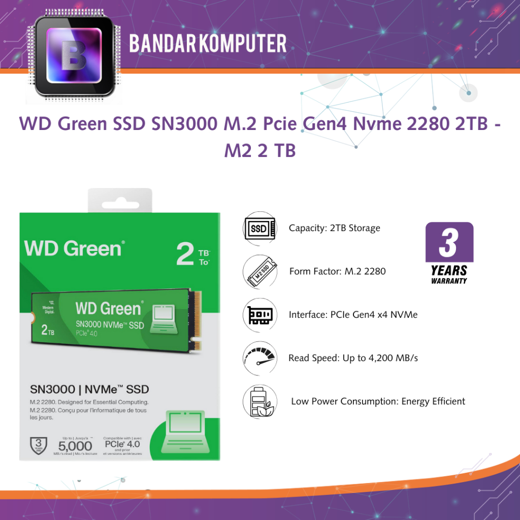 WD Green SSD SN3000 M.2 Pcie Gen4 Nvme 2280 2TB - M2 2 TB
