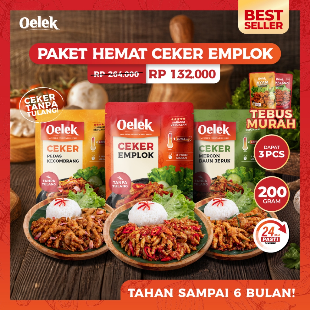 

[Baru] Oelek Paket Puas 3 Ceker Dapat 3 Best Seller Ceker Emplok Mercon Pedas / Daun Jeruk / Pedas