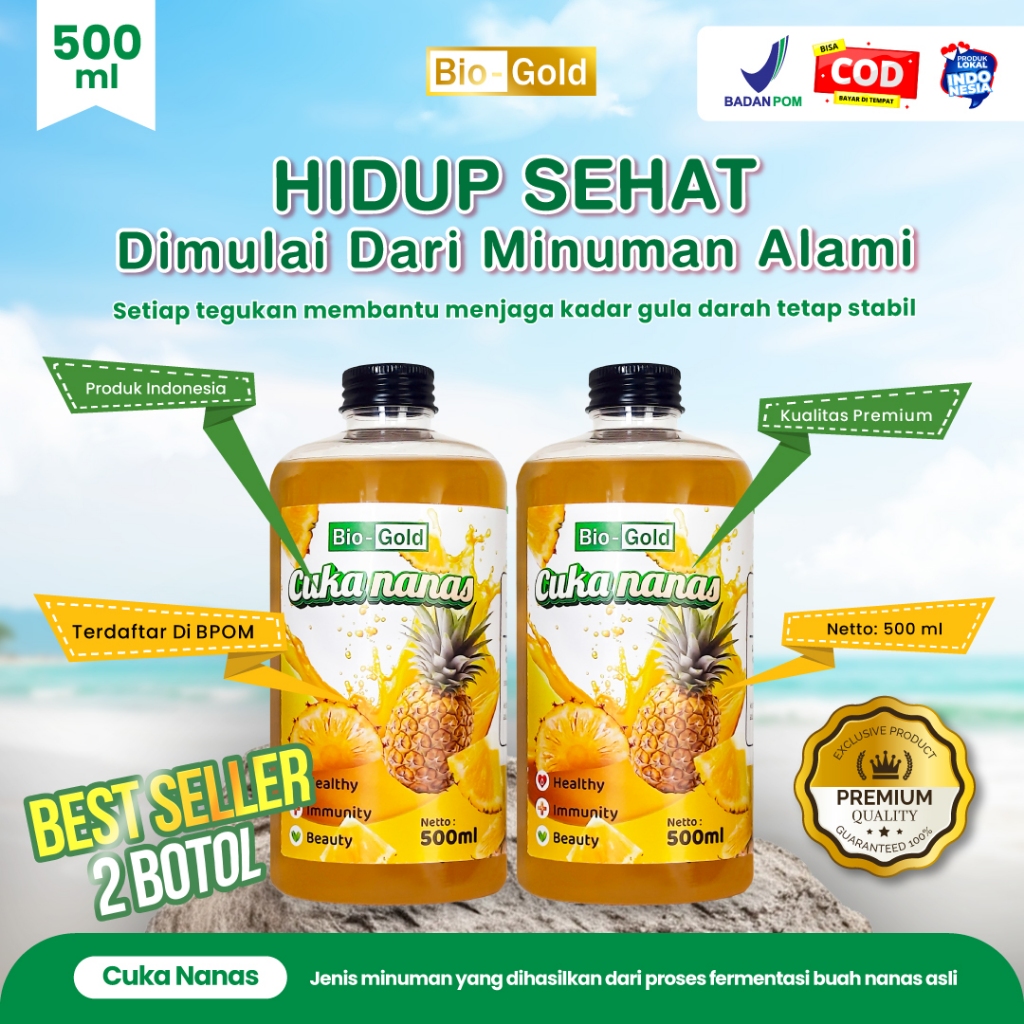 

Cuka Nanas Bio Gold - Bundling 2 Botol 500 ml Membantu Menurunkan Gula Darah Tinggi, Kolesterol, Kebas, Kesemutan, Diabetes