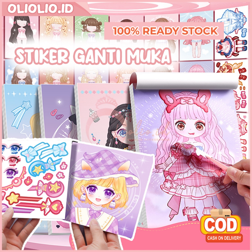 

Stiker Mainan Anak Kartun Change Makeup Buku Sticker DIY Berdandan Ganti Muka Pakaian