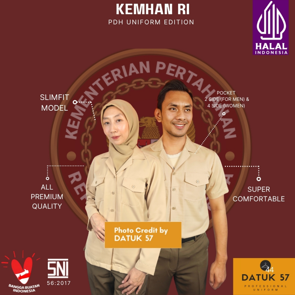 [ATASAN] Datuk 57 Premium : Seragam Kemeja Baju PDH Kemhan TNI aka Kementerian Pertahanan (Pria & Wa