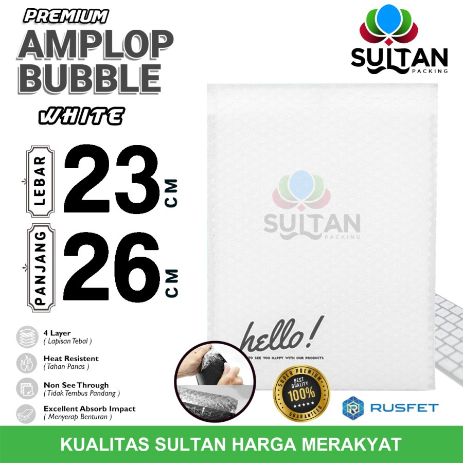

AMPLOP BUBBLE MAILER WHITE 23x26cm RUFSET WRAP ENVELOPE PREMIUM