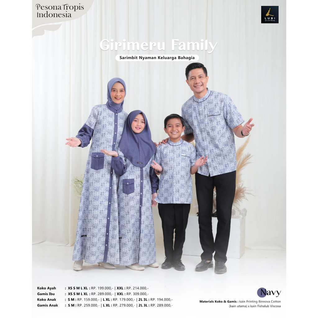 SARIMBIT SERAGAM KELUARGA TERBARU 2025 GIRIMERU NAVY BY LUBI - BAJU BUSANA MUSLIM GAMIS DRESS KEMEJA