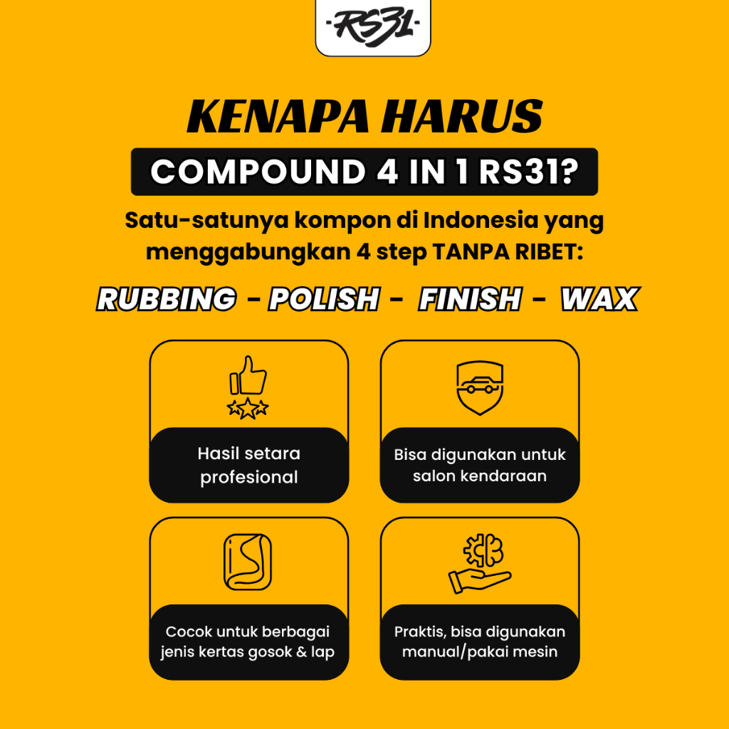 TERMURAH RS31 Kompon Penghilang Baret Halus & Swirl Mark Scratch Remover Bodi Motor Mobil Compound