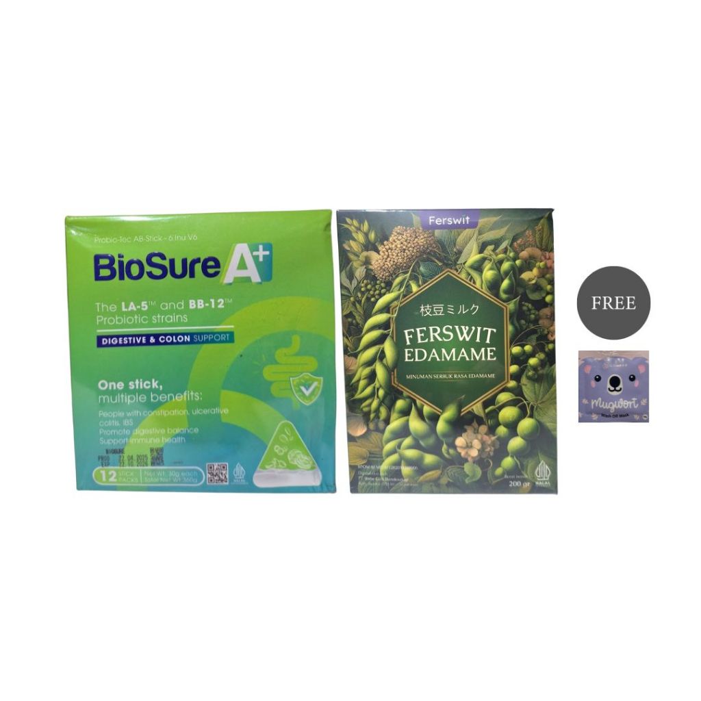 

BIOSURE A+ Minuman Susu Probiotik & Ferswit Edamame Isi 12 Sachet