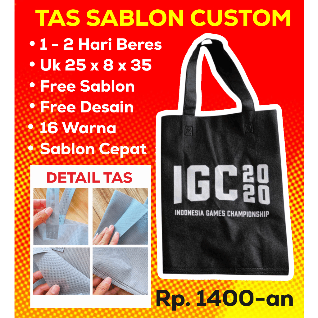 

Tas Sablon Custom Goodie Bag 1 Hari Beres Pengerjaan Cepat