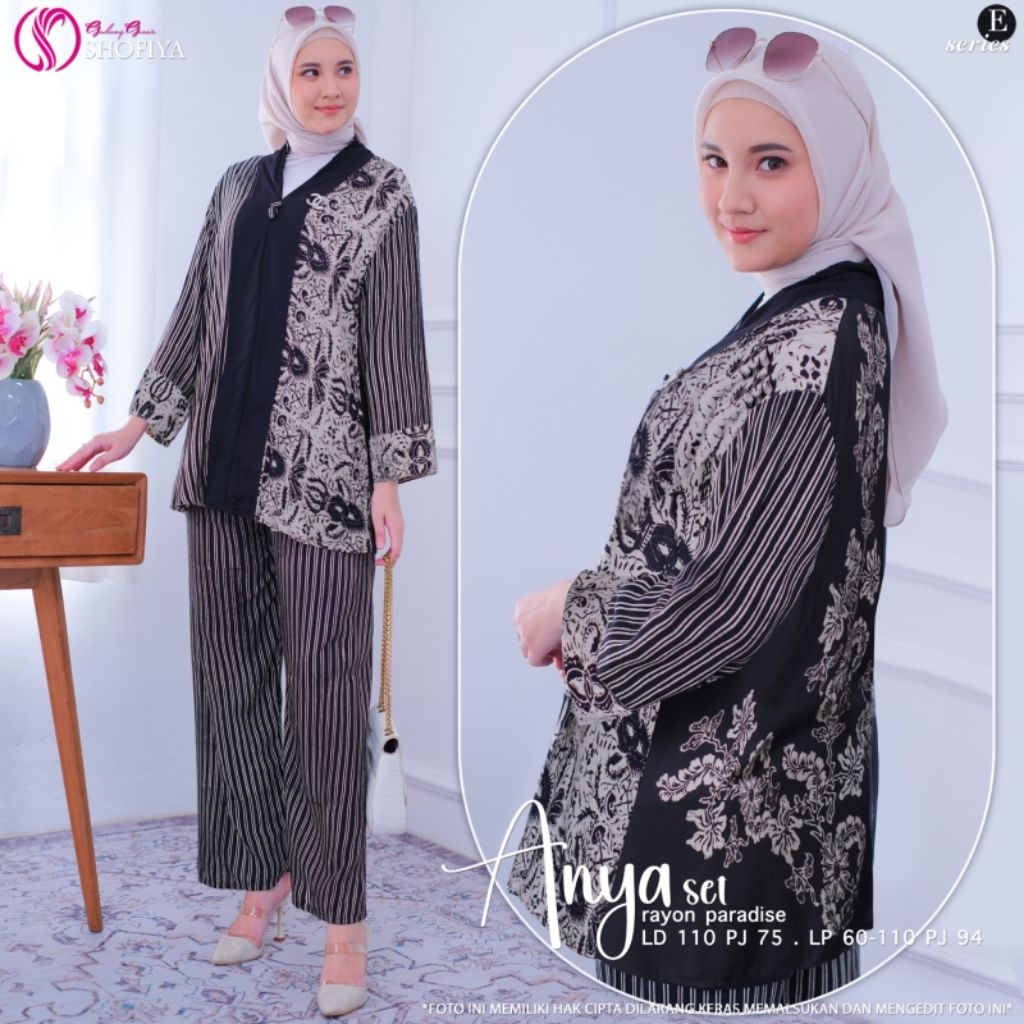 Setelan Celana Wanita Dewasa Lengan Panjang One Set Rayon Daily Adem Anya Set Ori Shofiya