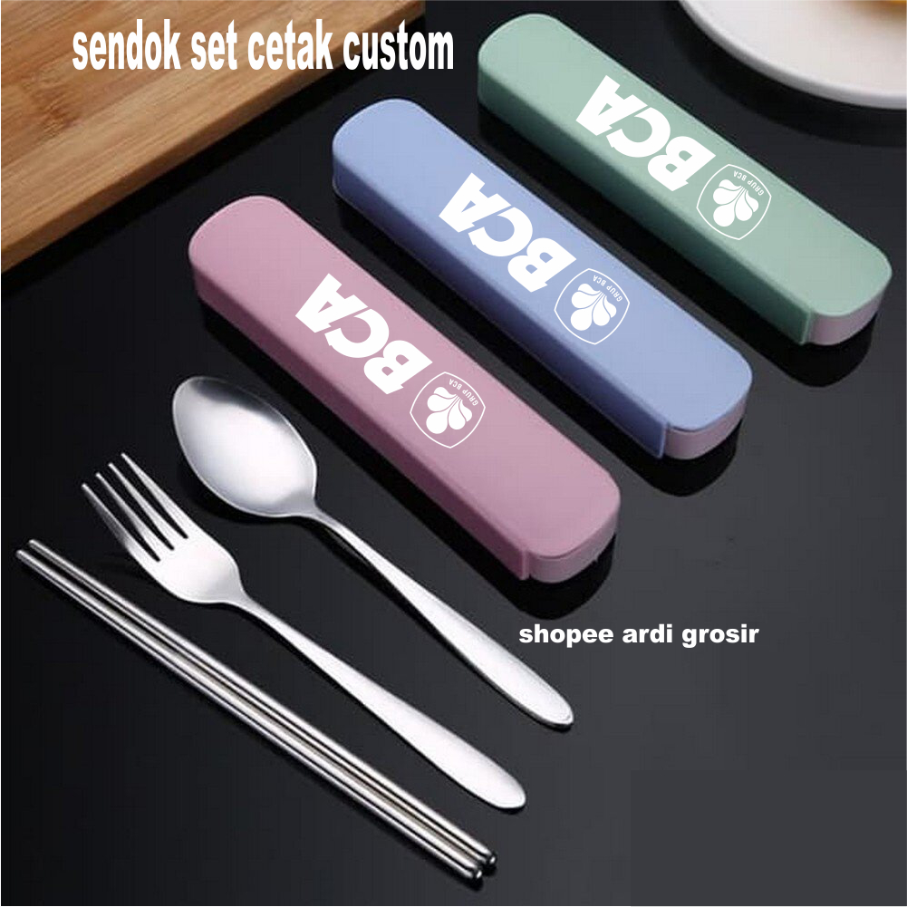 Grosir Souvenir Termurah Sendok Garpu Sumpit Steinless sendok bok cetak custom paket sensok set