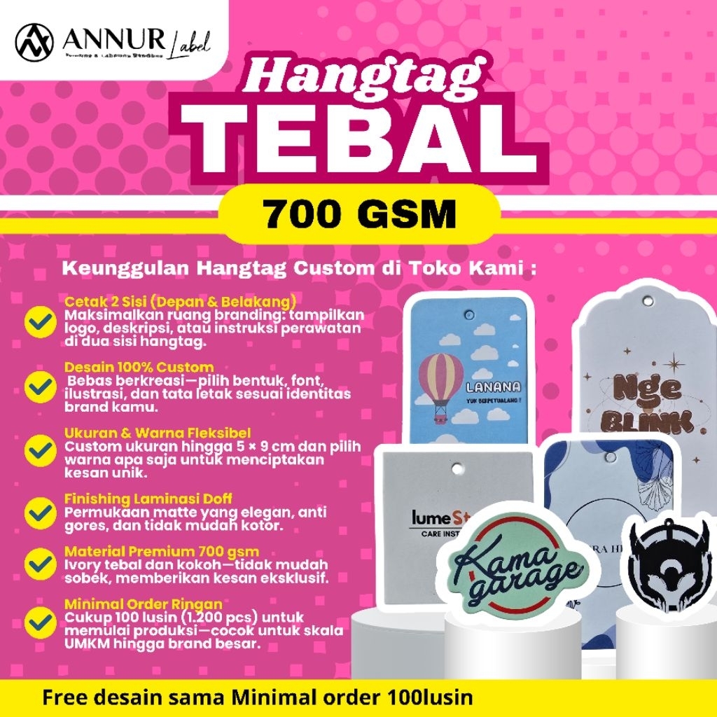 

Hangtag baju tag label ketebalan 700gsm cetak 2sisi custom design
