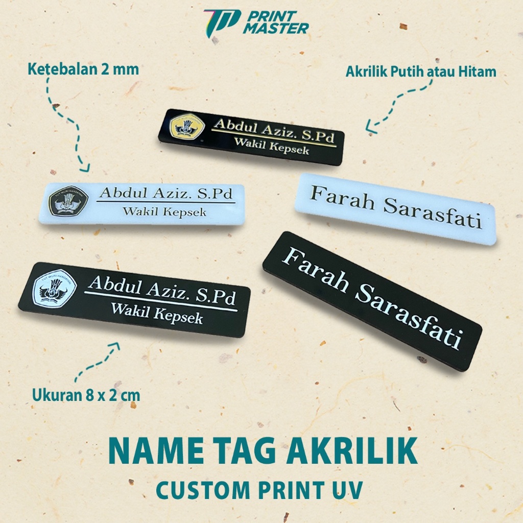

Name Tag Custom Papan Nama Dada Akrilik Acrylic Print UV