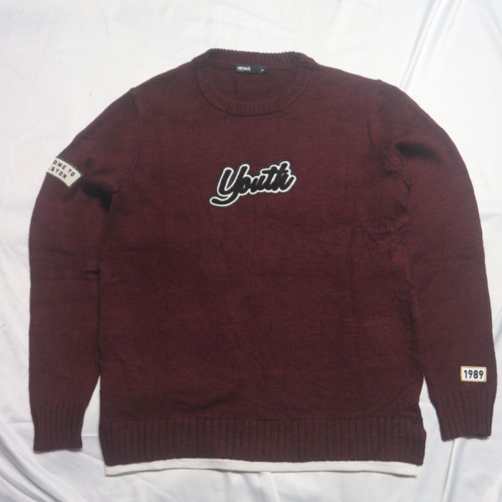HENUS EDWIN Youth  Maroon Marun Patch Knitwear Sweater Sweatshirt Crewneck Rajut Wool Jaket