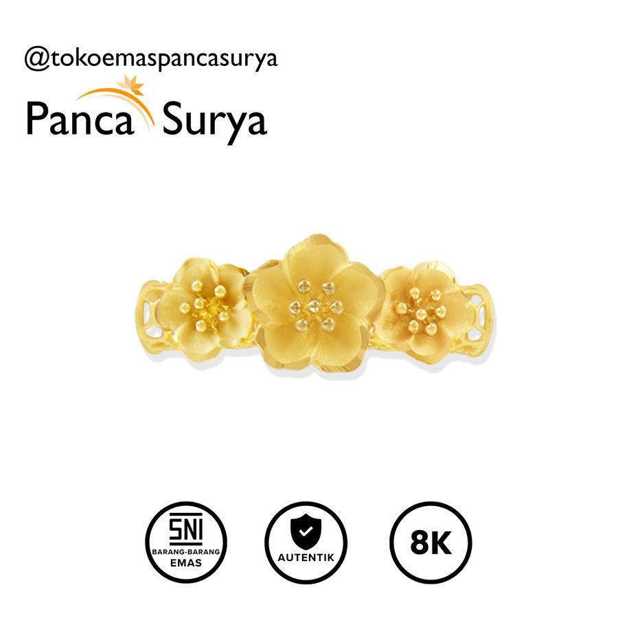 Mainan Gelang Charm Triple Flower Pipa Kerawang Emas 8K, MN127